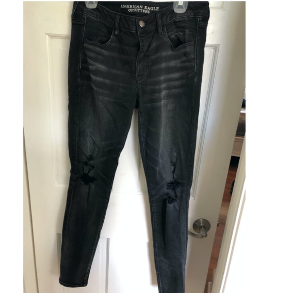 American Eagle Denim Jeans Black Distressed